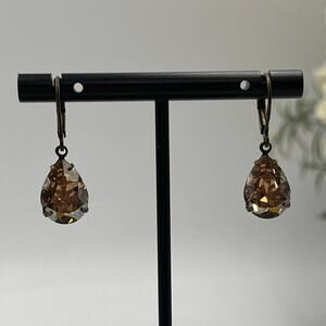 Liz Palacios Signed Swarovski Champagne Topaz Teardrop Crystal Leverback Earring